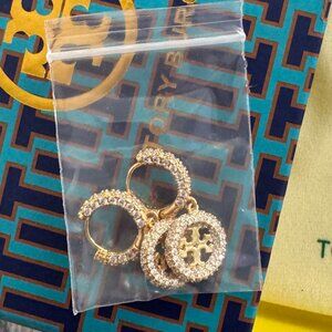 NEW Tory Burch Miller crystal-embellished Hoop Earrings | Gold